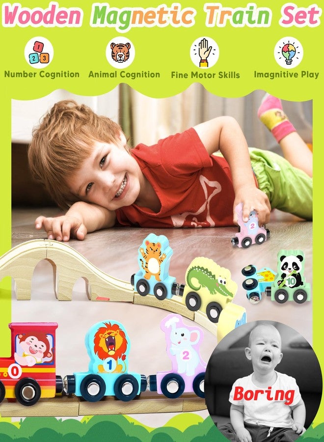 Oomloid 11 Pcs Magnetic Train Set Montessori Toys for 1 2 3 Years Old Toddlers Boys Girls, Wooden Animals Preschool Learning Easter Basket Stuffers Sensory Toys Birthday Gifts Ages 1-3, 2-4 - Image 2